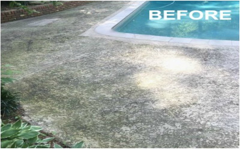 Pool deck before pressure washing Palm Beach County